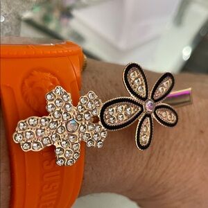 Source Unknown Orange Flower Crystal Hair Cuff